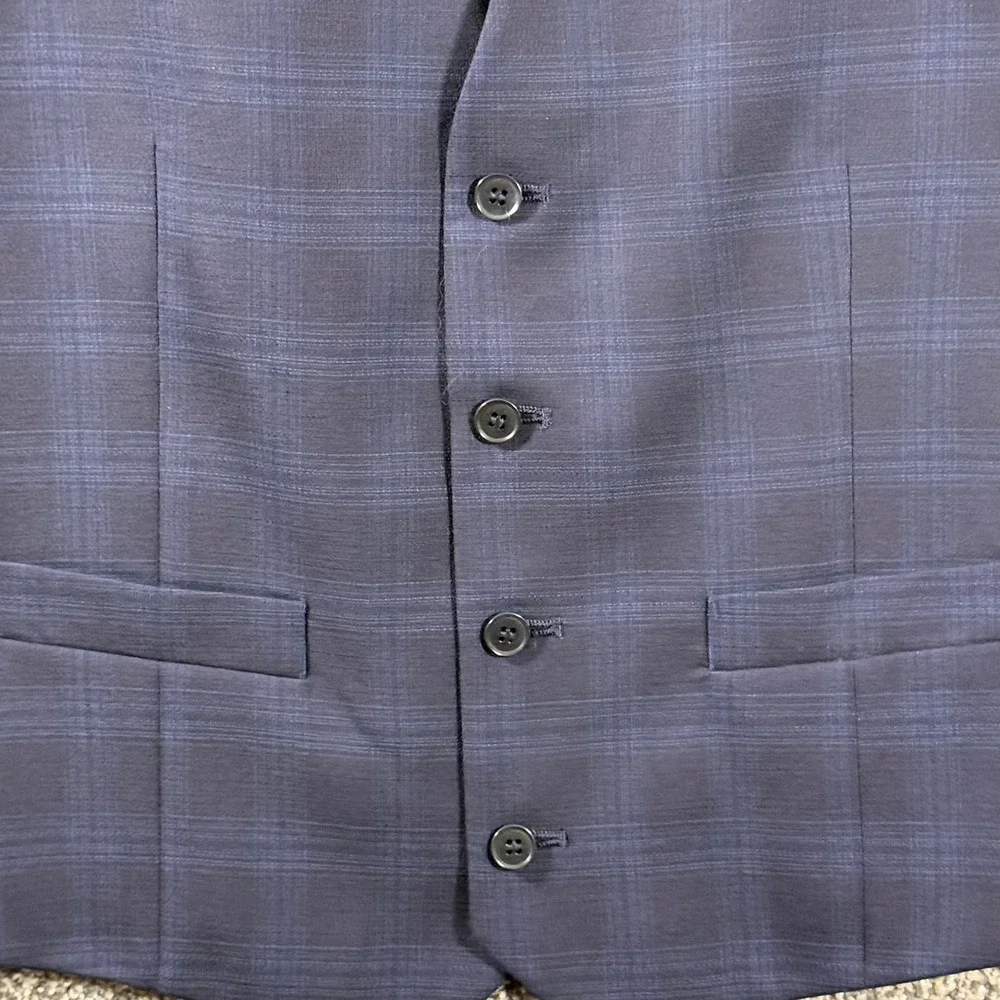 Charles Tyrwhitt Mens 38 Navy Blue Plaid 100% Wool Suit Vest Waistcoat Formal